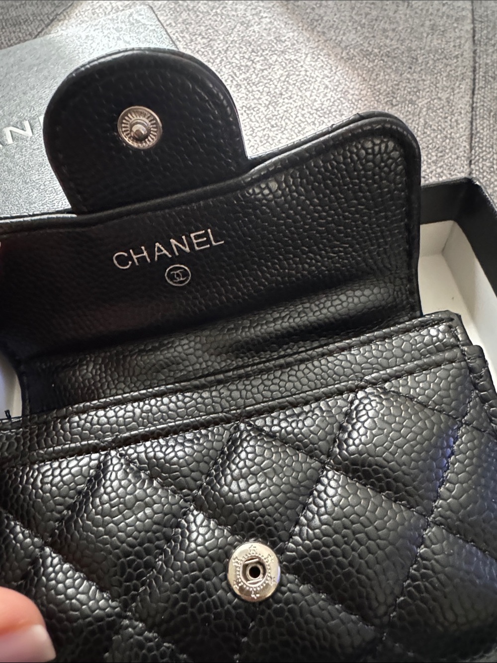 C. Black Quilted Caviar Leather Card & Key Holder with Gold CC - Picture 3 of 5